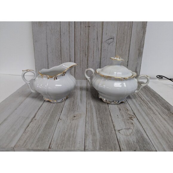 Vintage BOHEMIAN Fine China Creamer & Sugar Bowl With Lid Czechoslovakia BOH53 - Picture 1 of 15